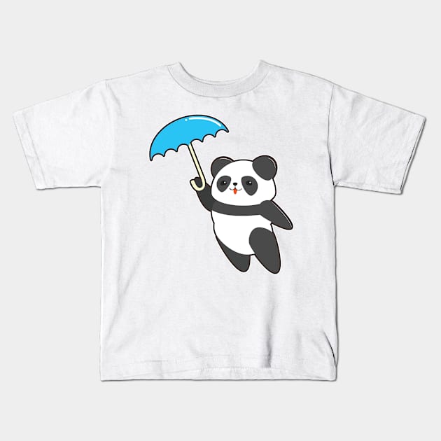 Panda at Rain with Umbrella Kids T-Shirt by Markus Schnabel